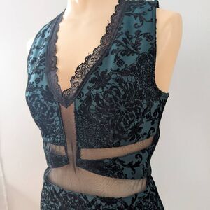 Trixxi Lace Overlay Midi Sheath Dress with Cutouts